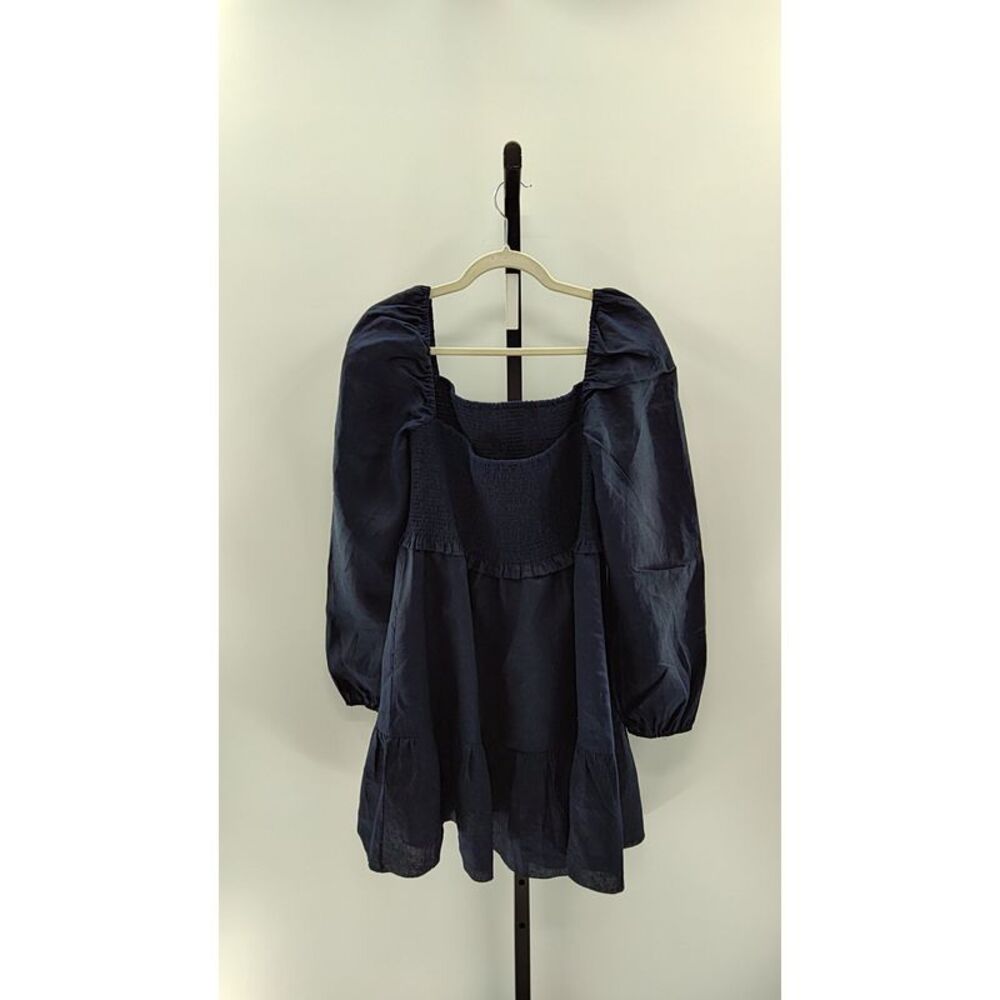 Quince Women 100% European Linen Smocked Mini Dress Deep Navy Basic Sleeved XL - Picture 2 of 2